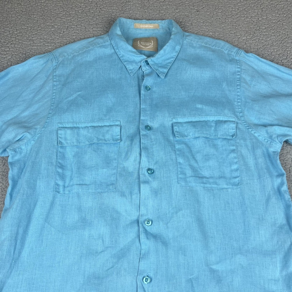 Bruno New York Linen Shirt Mens Extra Large Short Sleeve Button Up Blue Casual - Picture 2 of 8